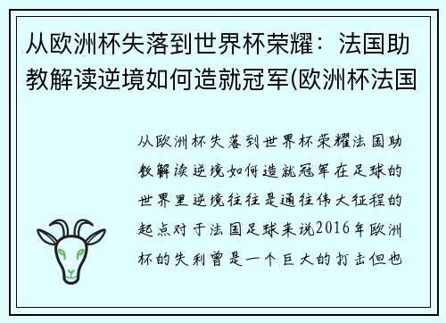 从欧洲杯失落到世界杯荣耀：法国助教解读逆境如何造就冠军(欧洲杯法国队冠军)