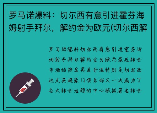 罗马诺爆料：切尔西有意引进霍芬海姆射手拜尔，解约金为欧元(切尔西解雇图赫尔)