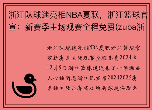 浙江队球迷亮相NBA夏联，浙江篮球官宣：新赛季主场观赛全程免费(zuba浙江省篮球联赛)