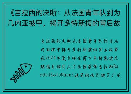 《吉拉西的决断：从法国青年队到为几内亚披甲，揭开多特新援的背后故事》